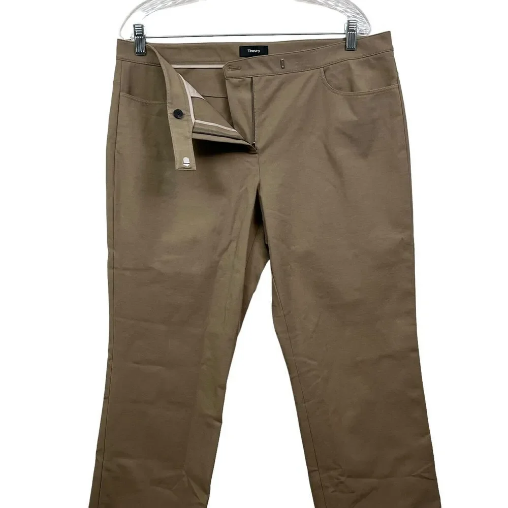 Theory Womens Crop Pants Stretch Straight Flat Front Slash Pockets Taupe Sz 12* - Picture 3 of 6